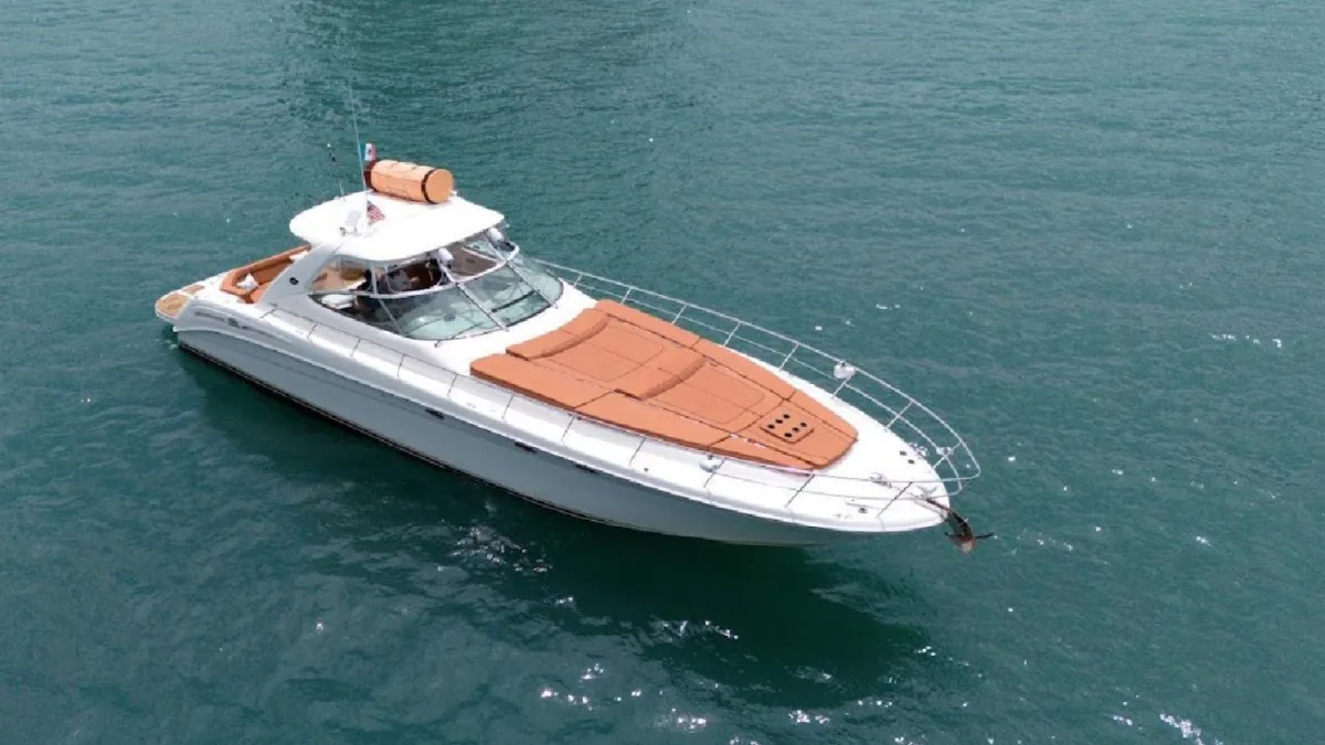 The Sea Ray 60 XL anchored in calm water off Puerto Vallarta, rated for 25 guests