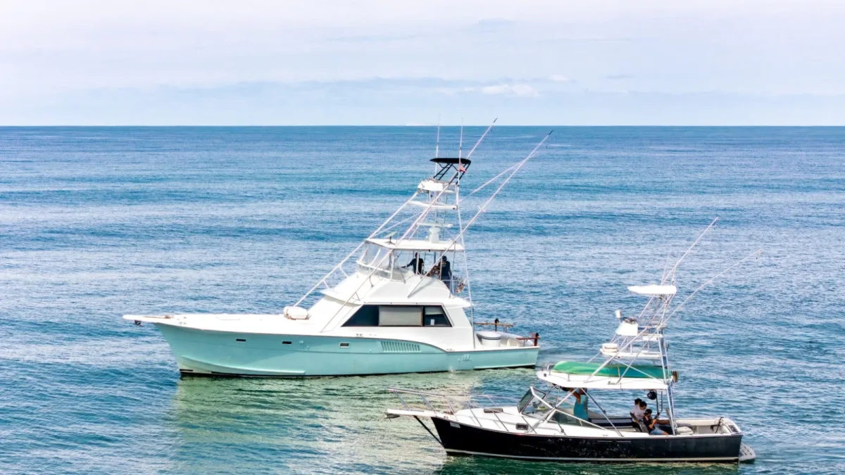 The Ol' Salty's Ranch fleet on the water off Nuevo Vallarta seen from a drone